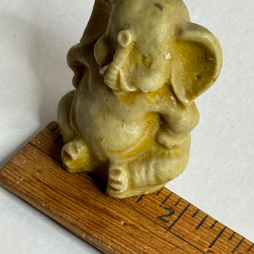 Vintage Carved Stone Elephant Figurine Sitting Trunk Up MINI Mexico 2.5 Inch - Picture 9 of 9